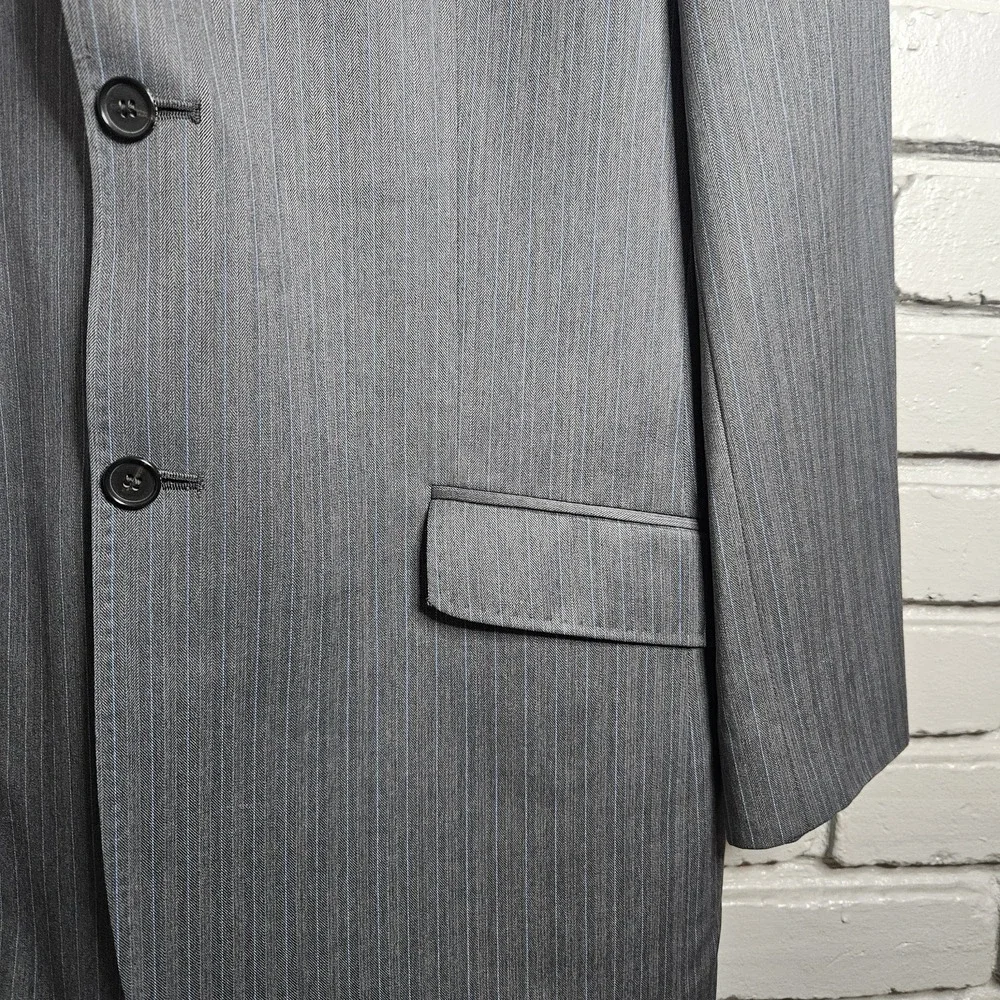Ted Baker Endurance Suit Blazer Jacket‎ Mens 46R Gray Wool Pinstripe